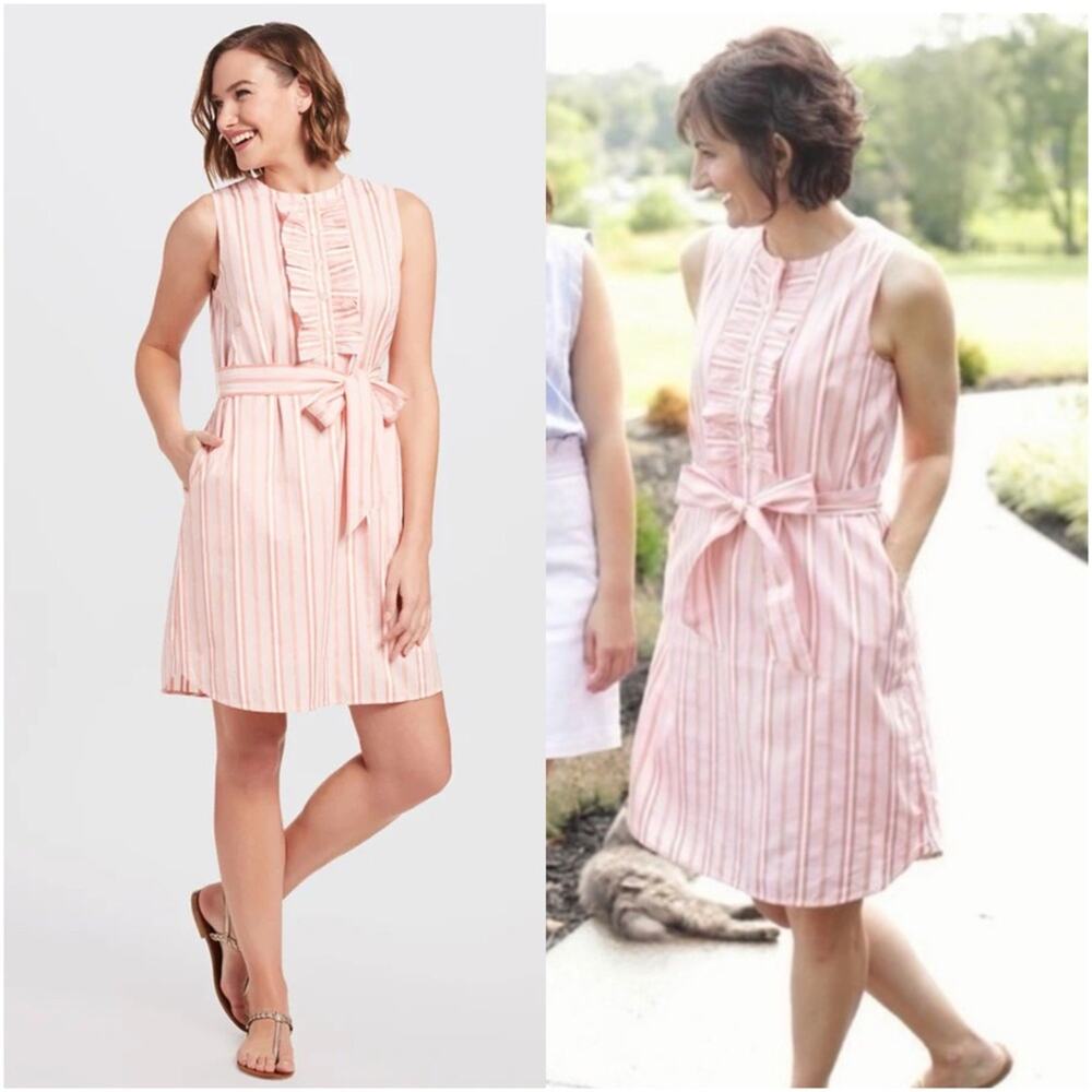 Draper James Belted Sleeveless Ruffle Poplin Shift Dress